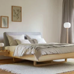 Bett Almara(Wollstoff Kaland kiesel, Esche, 160 x 200 cm)