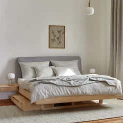 Bett Almara(Wollstoff Kaland kiesel, Esche, 160 x 200 cm)
