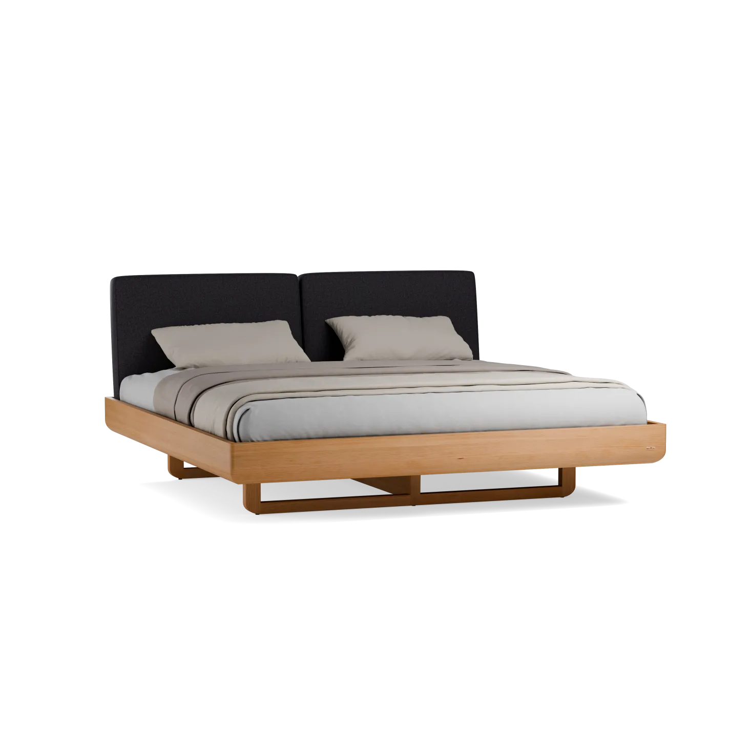 Bett Almara(Wollstoff Stavang stein, Buche, 200 x 200 cm)
