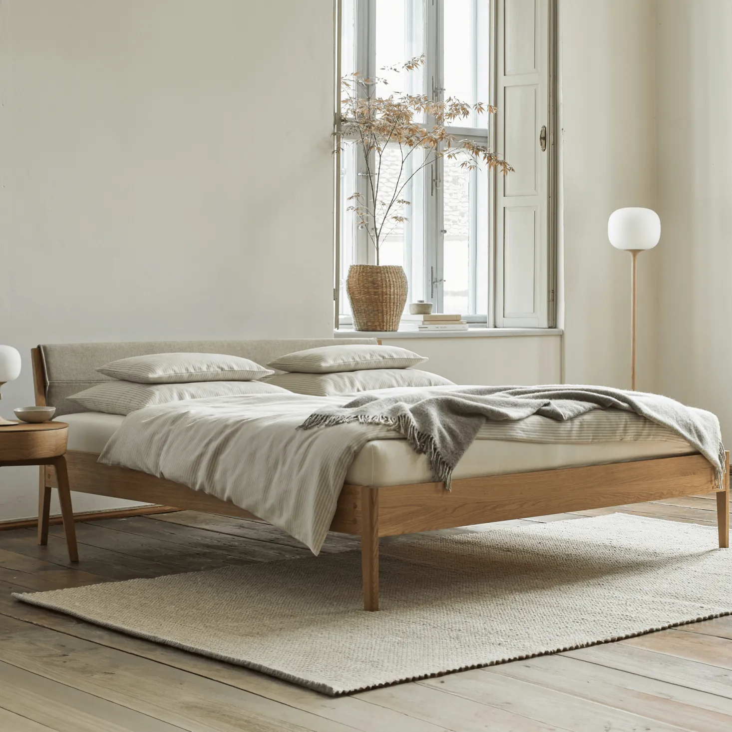 Bett Almeno Housse mit Weisspolsterung(Wollstoff Tano natur, 160cm)