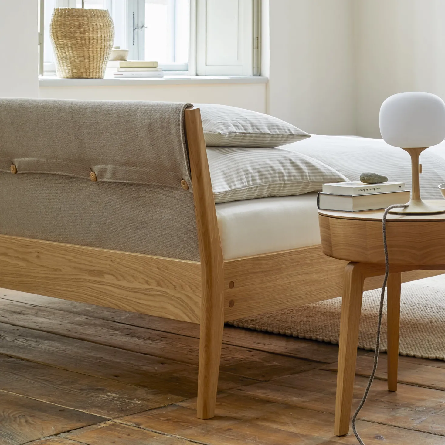Bett Almeno Housse mit Weisspolsterung(Wollstoff Tano natur, 160cm)