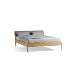 Bett Almeno mit Polsterbetthaupt(Wollstoff Tano natur, Kernbuche, 160 x 200 cm)