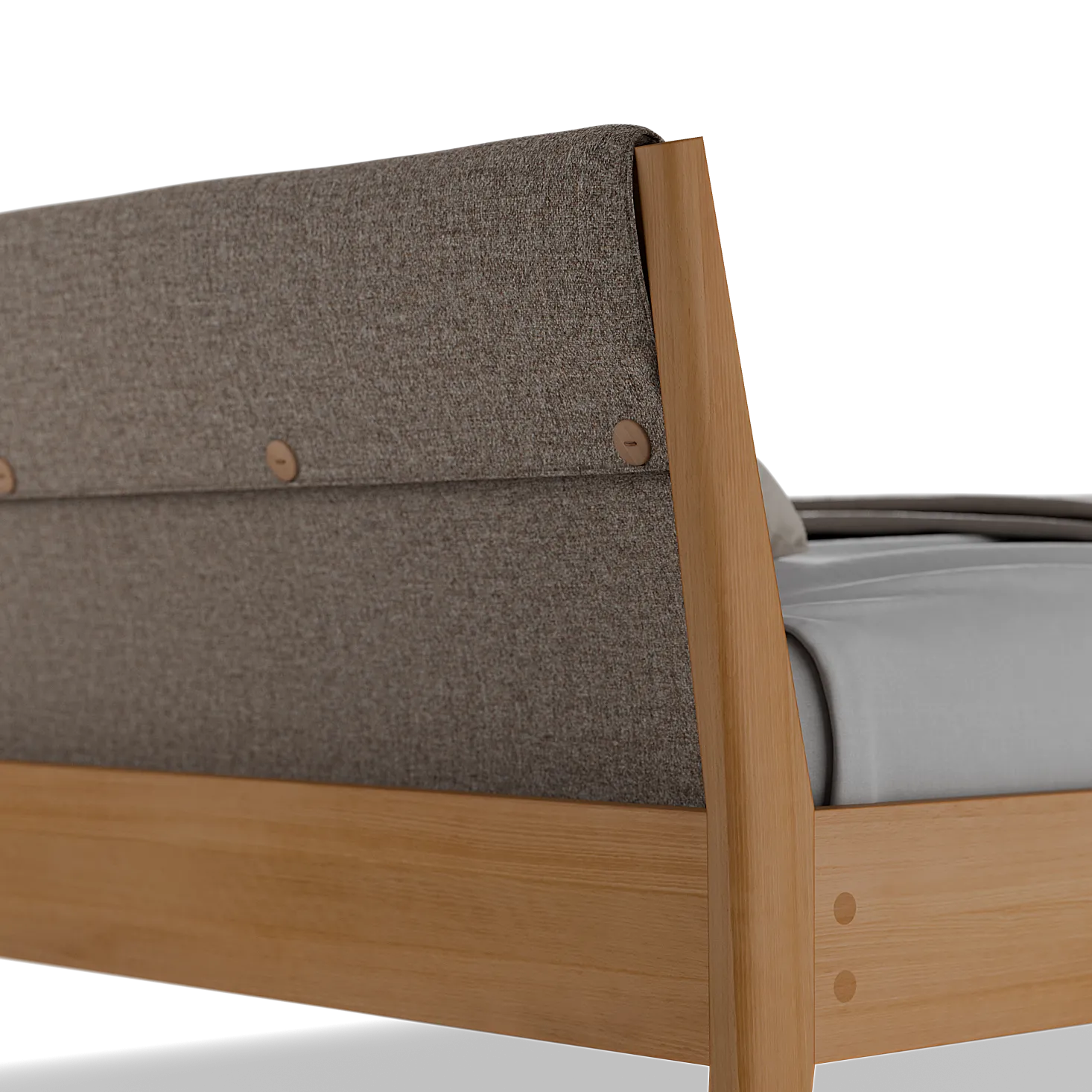 Bett Almeno mit Polsterbetthaupt(Wollstoff Tano natur, Buche, 160 x 200 cm)