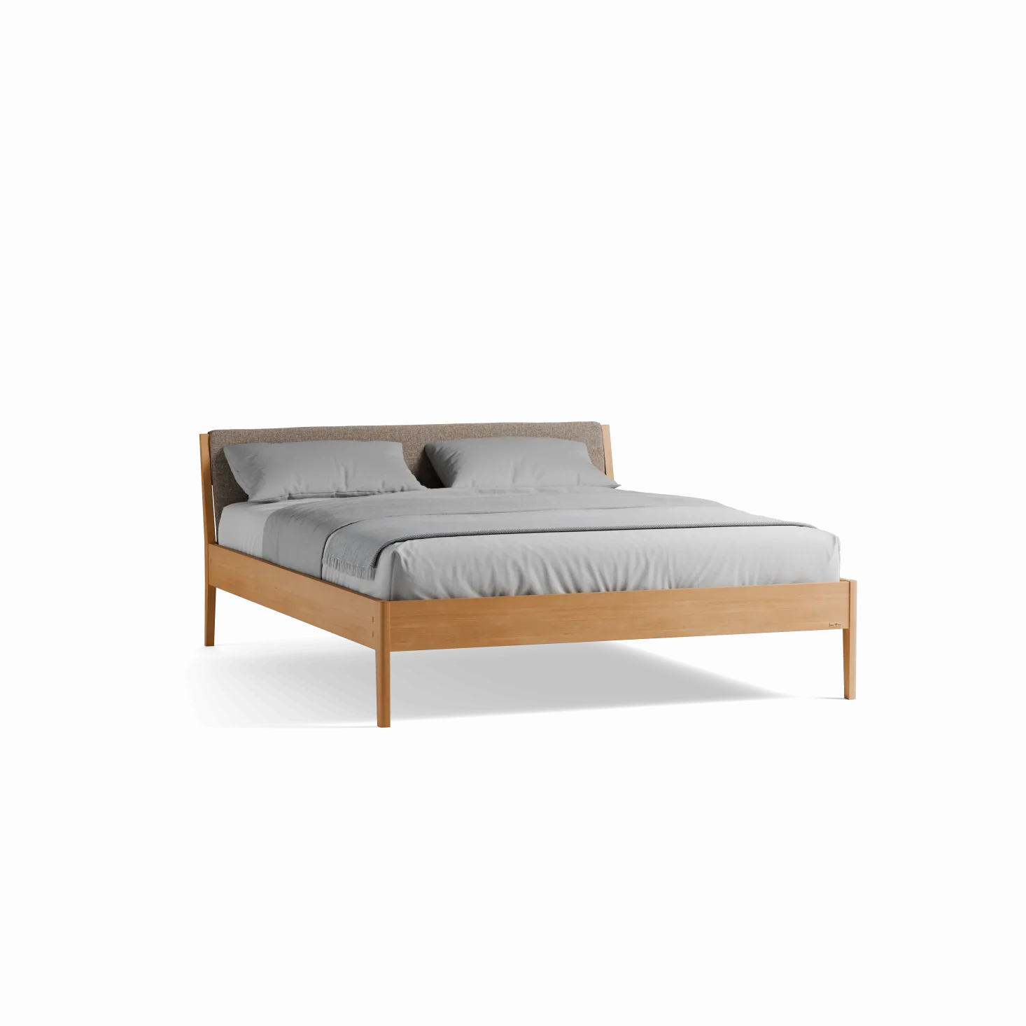 Bett Almeno mit Polsterbetthaupt(Wollstoff Tano natur, Buche, 160 x 200 cm)