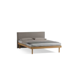Bett Jukai Pur mit Stegbetthaupt(Baumwollstoff Ondula Taupe, Eiche, 140 x 200 cm, mit Betthaupt und Betthaupthousse)