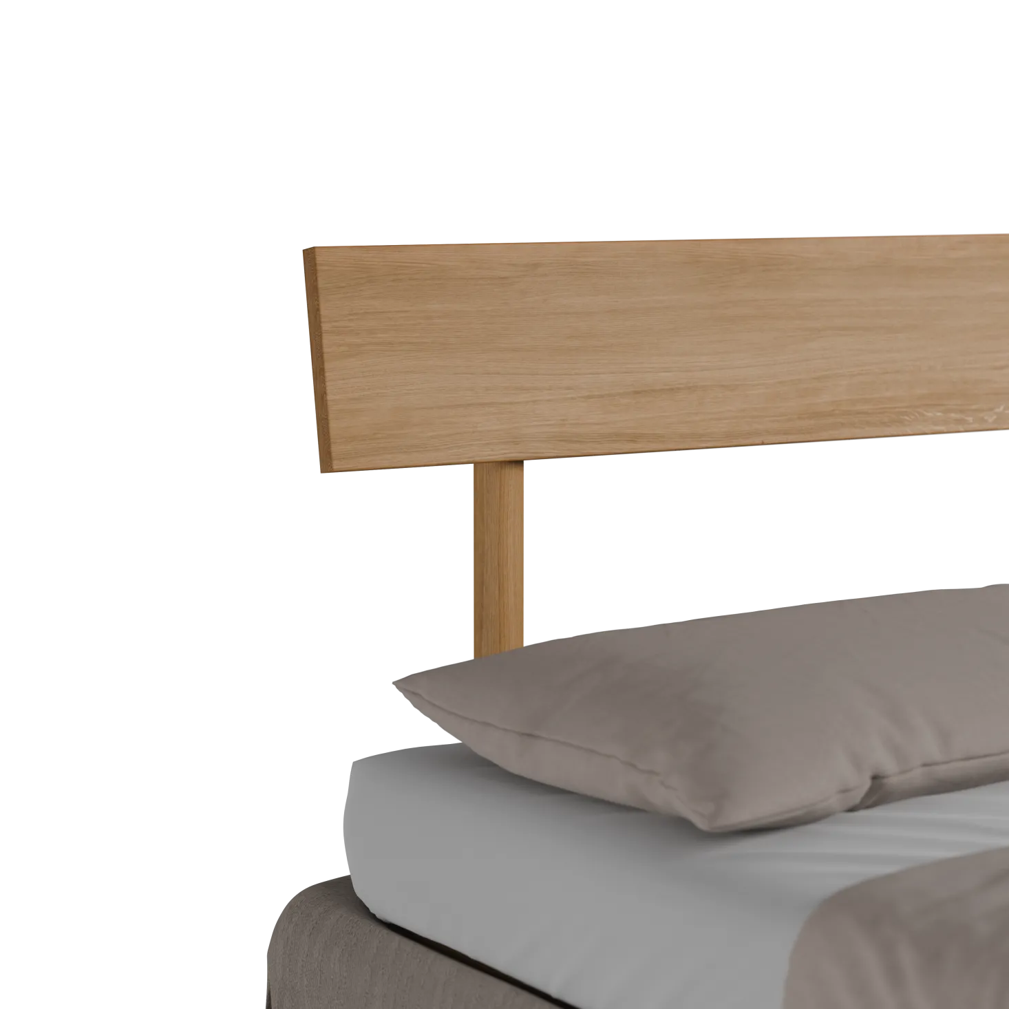 Bett Jukai Pur mit Stegbetthaupt(Baumwollstoff Ondula Taupe, Eiche, 140 x 200 cm, mit Betthaupt und Bettrahmenhousse)
