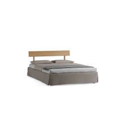 Bett Jukai Pur mit Stegbetthaupt(Baumwollstoff Ondula Taupe, Eiche, 140 x 200 cm, mit Betthaupt und Bettrahmenhousse)