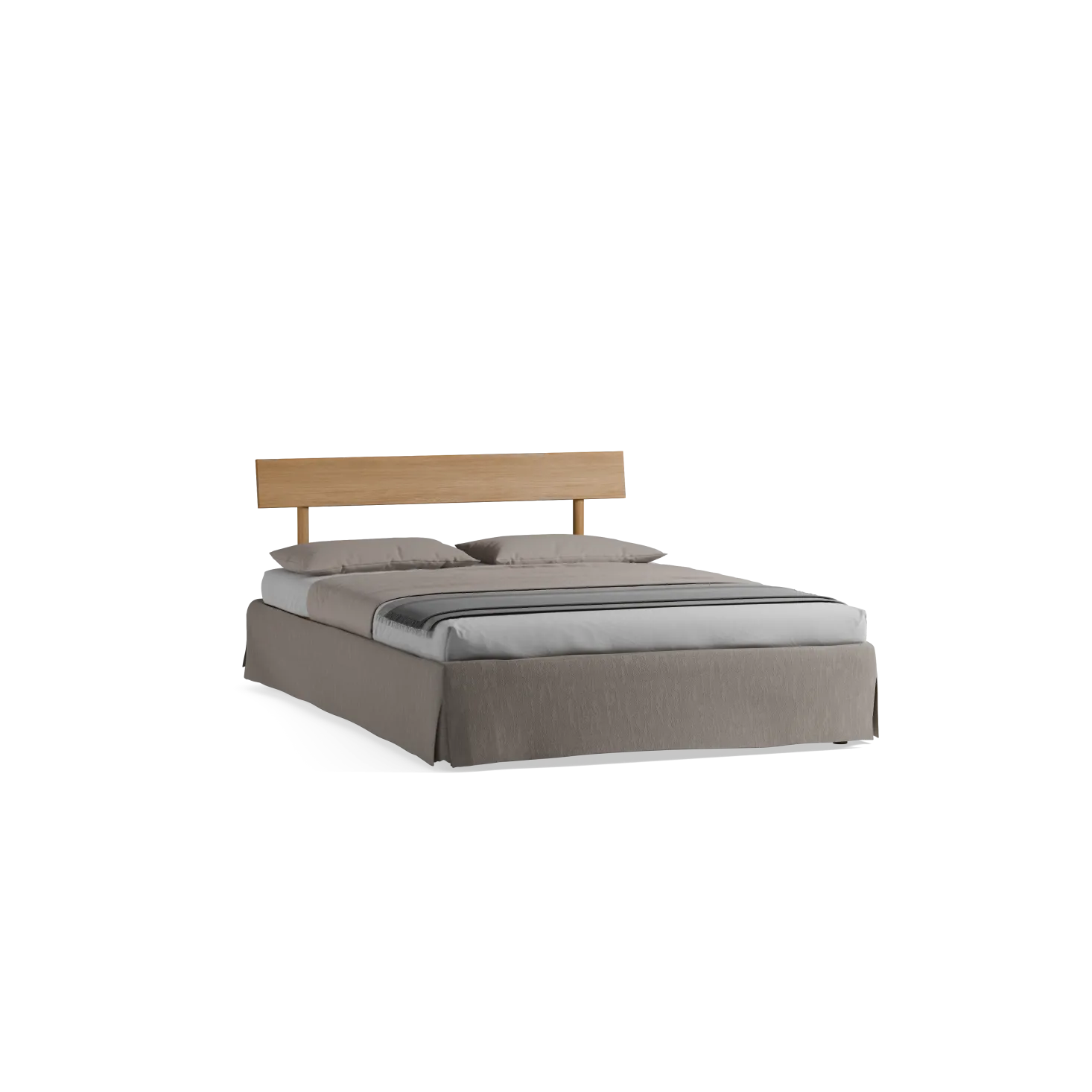 Bett Jukai Pur mit Stegbetthaupt(Baumwollstoff Ondula Taupe, Eiche, 140 x 200 cm, mit Betthaupt und Bettrahmenhousse)