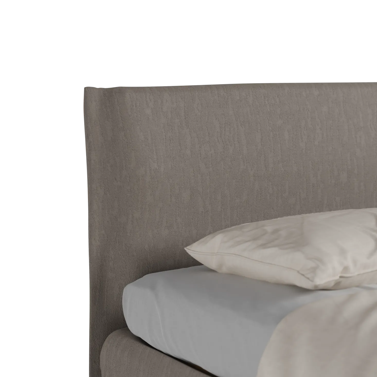 Bett Jukai Pur mit Stoffhoussen(Baumwollstoff Ondula Taupe, Eiche, 140 x 200 cm, mit Stoffhoussen)