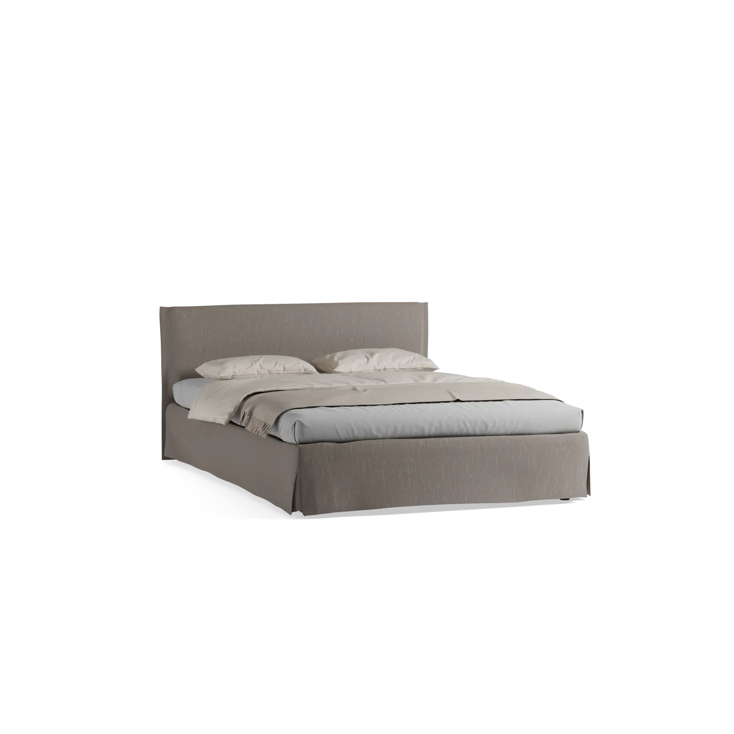 Bett Jukai Pur mit Stoffhoussen(Baumwollstoff Ondula Taupe, Eiche, 140 x 200 cm, mit Stoffhoussen)