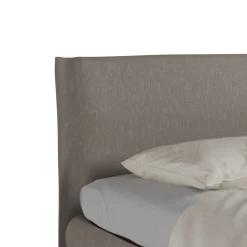 Bett Jukai Pur mit Stoffhoussen(Baumwollstoff Ondula Taupe, Buche, 140 x 200 cm, mit Stoffhoussen)