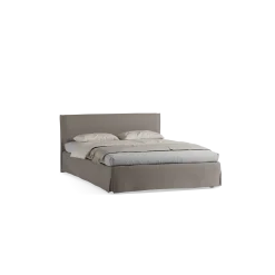 Bett Jukai Pur mit Stoffhoussen(Baumwollstoff Ondula Taupe, Buche, 140 x 200 cm, mit Stoffhoussen)