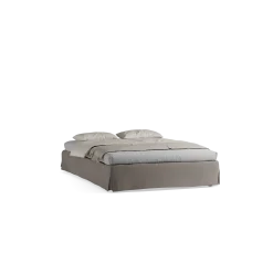 Bett Jukai Pur ohne Betthaupt(Baumwollstoff Ondula Taupe, Eiche, 140 x 200 cm, ohne Betthaupt mit Bettrahmenhousse)