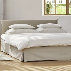 Bett Jukai Pur ohne Betthaupt(Baumwollstoff Ondula Taupe, Buche, 140 x 200 cm, ohne Betthaupt mit Bettrahmenhousse)