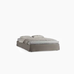 Bett Jukai Pur ohne Betthaupt(Baumwollstoff Ondula Taupe, Buche, 140 x 200 cm, ohne Betthaupt mit Bettrahmenhousse)