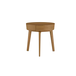Bettkästchen/Beistelltisch Mitsu mit einer SchubladeH 52,5 cm, ø 50 cm (Eiche)