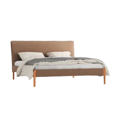 Bett Lorea mit Polsterbetthaupt(Wollstoff Stavang sand, Buche, 180 x 200 cm)