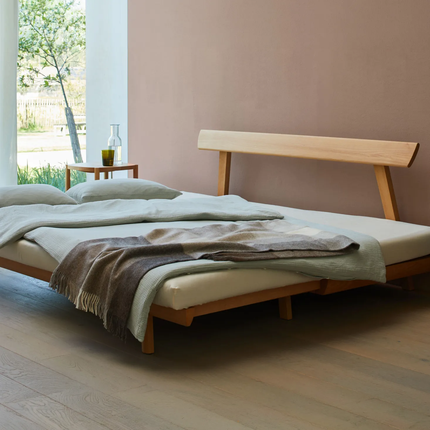 Bettsofa Doppio 160x200 cm inkl. 2 Kissen(Wollstoff Stavang kiesel, Eiche)