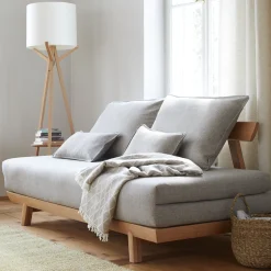 Bettsofa Doppio 160x200 cm inkl. 2 Kissen(Wollstoff Stavang kiesel, Buche)