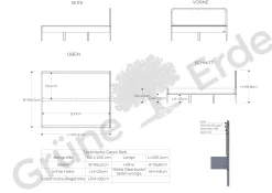 Bett Tenso mit Polsterbetthaupt(Wollstoff Tano natur hell, Kernbuche, 160 x 200 cm)