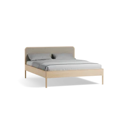 Bett Tenso mit Polsterbetthaupt(Wollstoff Tano natur hell, Esche, 160 x 200 cm)