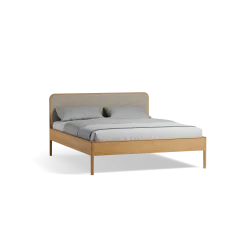 Bett Tenso mit Polsterbetthaupt(Wollstoff Tano natur hell, Eiche, 160 x 200 cm)