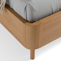 Bett Tonda mit Polsterbetthaupt(Wollstoff Elverum Sesam, Buche, 160 x 200 cm, mit niedrigem Polsterbetthaupt)