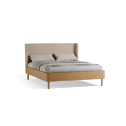 Bett Tonda mit Polsterbetthaupt(Wollstoff Elverum Sesam, Eiche, 160 x 200 cm, mit niedrigem Polsterbetthaupt)
