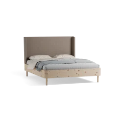 Bett Tonda mit Polsterbetthaupt(Wollstoff Tano natur, Zirbe, 160 x 200 cm, mit hohem Polsterbetthaupt)