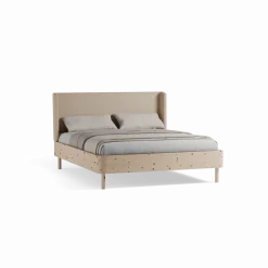 Bett Tonda mit Polsterbetthaupt(Wollstoff Elverum Sesam, Zirbe, 160 x 200 cm, mit niedrigem Polsterbetthaupt)