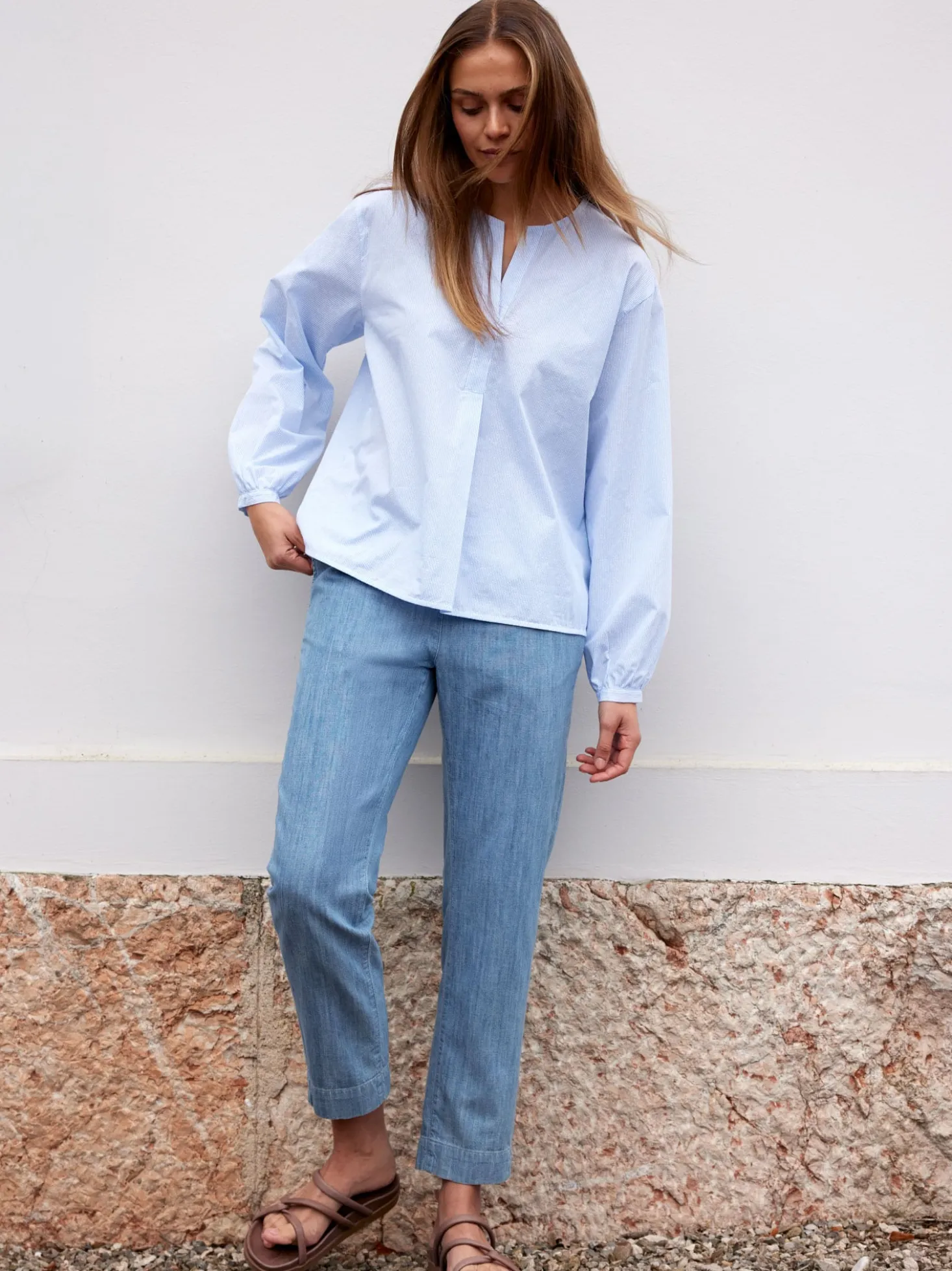 Bluse aus Bio Baumwolle(blau/weiss streif, 38)