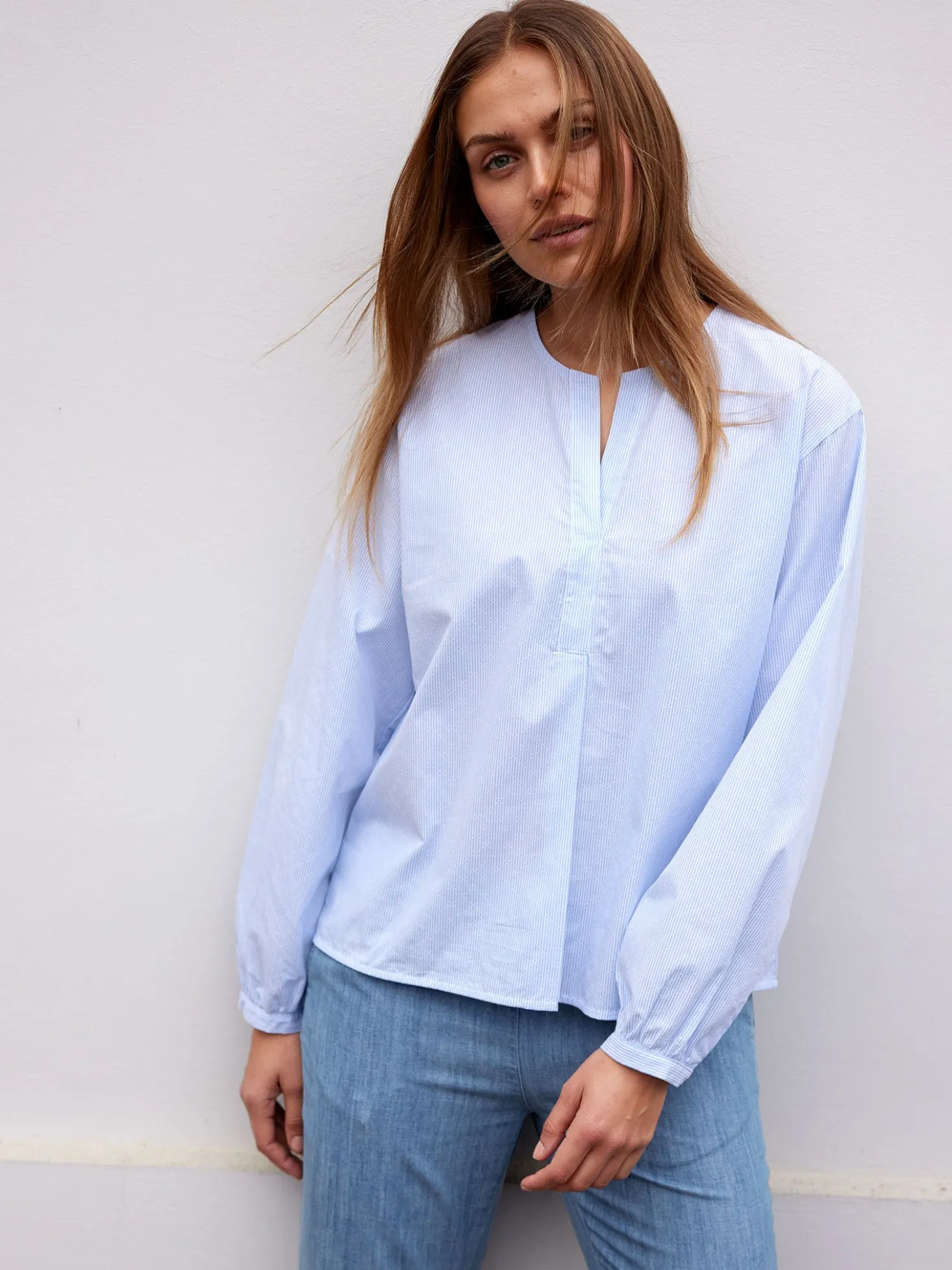 Bluse aus Bio Baumwolle(blau/weiss streif, 38)