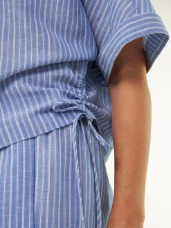 Bluse aus Bio Baumwolle und Leinen(blau/weiss streif, 38)