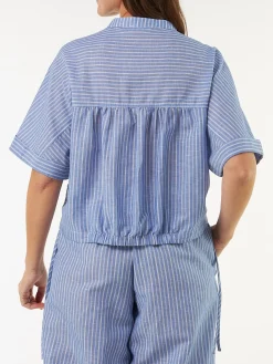 Bluse aus Bio Baumwolle und Leinen(blau/weiss streif, 38)