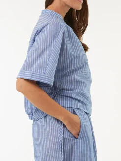 Bluse aus Bio Baumwolle und Leinen(blau/weiss streif, 38)