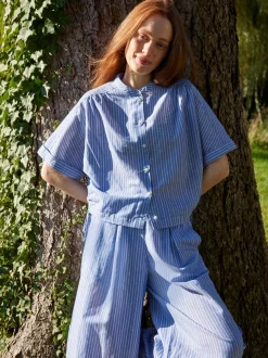 Bluse aus Bio Baumwolle und Leinen(blau/weiss streif, 38)
