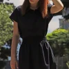 Bluse aus Bio-Baumwolle und Leinen(navy, 42)
