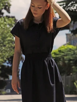 Bluse aus Bio-Baumwolle und Leinen(navy, 42)