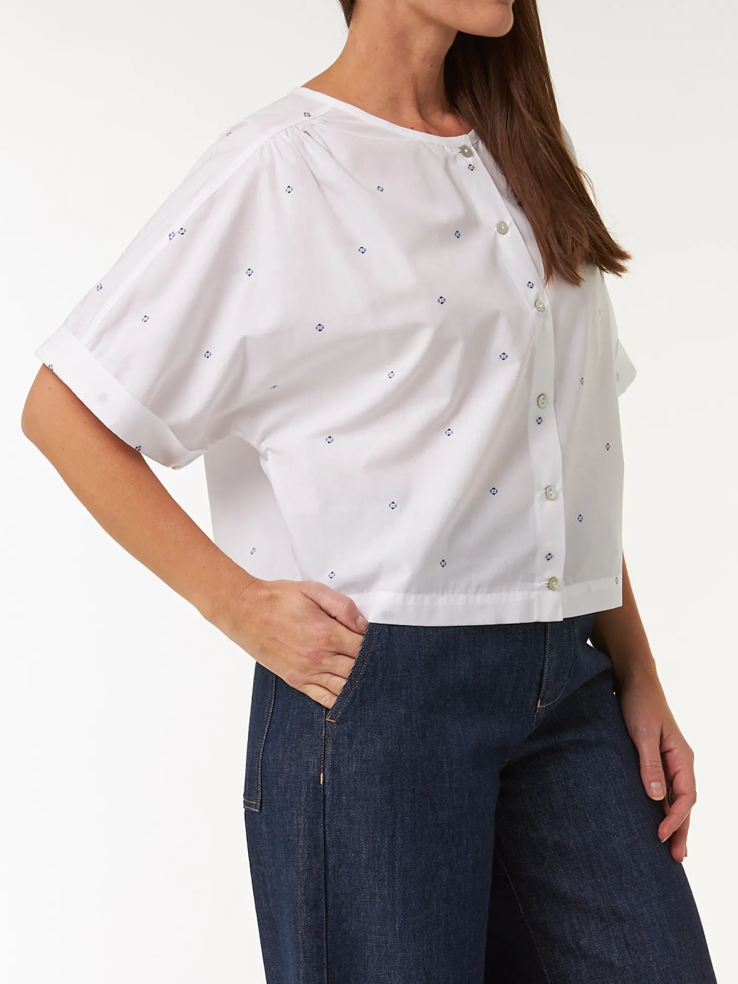 Bluse aus Bio Baumwolle(vintage tupfen/weiss, 38)