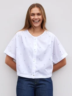 Bluse aus Bio Baumwolle(vintage tupfen/weiss, 38)