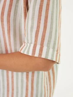 Bluse halbarm aus Bio Leinen(seegras/bernstein streif, 38)