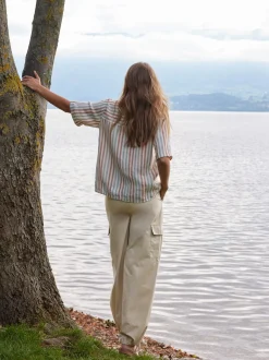 Bluse halbarm aus Bio Leinen(seegras/bernstein streif, 38)