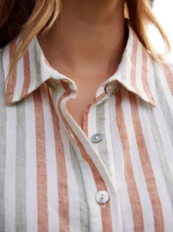 Bluse halbarm aus Bio Leinen(seegras/bernstein streif, 38)