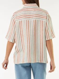 Bluse halbarm aus Bio Leinen(seegras/bernstein streif, 38)