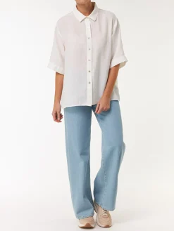 Bluse halbarm aus Bio Leinen(weiß, 38)
