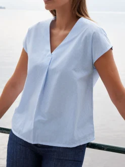 Bluse ärmellos aus Bio Baumwolle(blau/weiss streif, 38)