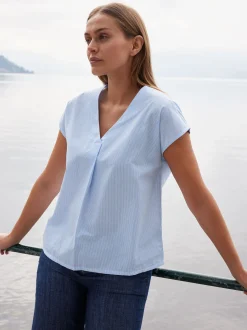 Bluse ärmellos aus Bio Baumwolle(blau/weiss streif, 38)