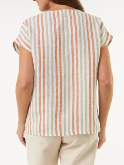 Bluse ärmellos aus Bio Leinen(seegras/bernstein streif, 38)