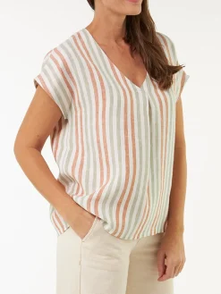 Bluse ärmellos aus Bio Leinen(seegras/bernstein streif, 38)