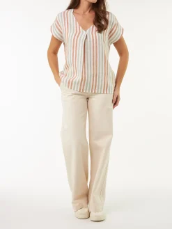 Bluse ärmellos aus Bio Leinen(seegras/bernstein streif, 38)